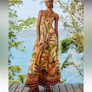NWT Farm Rio Sand Foliage Sketch Maxi Dress